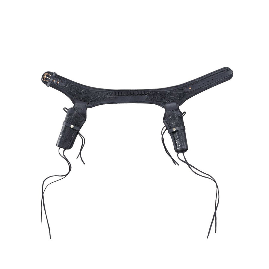 Black .45 Caliber Tooled Leather Double Holster Belt