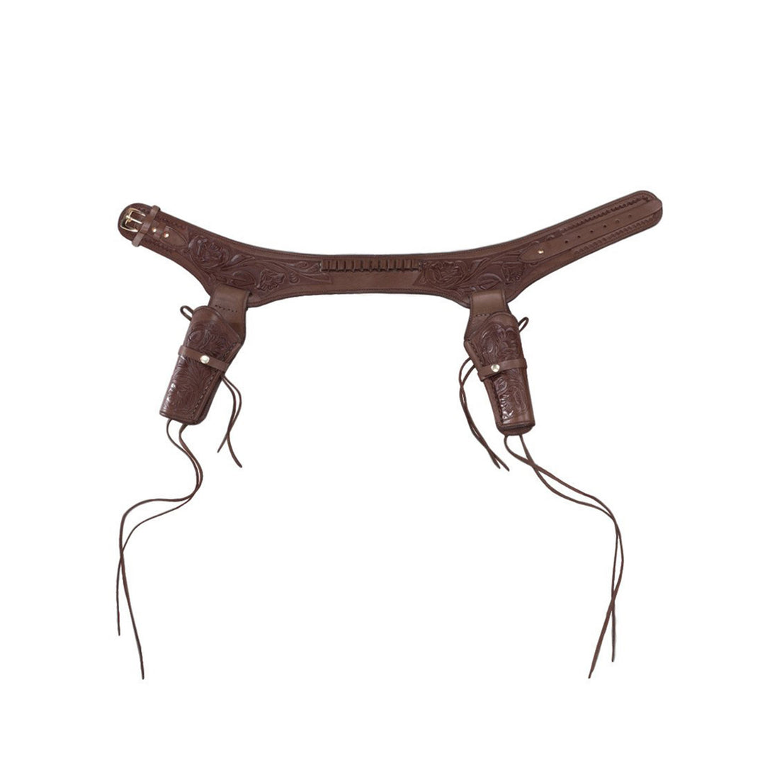 Chocolate .45 Caliber Tooled Leather Double Holster Belt