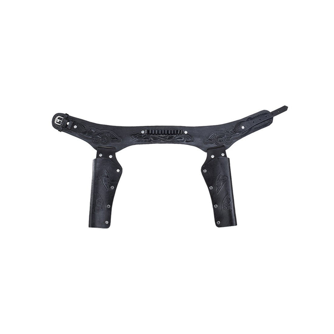 Black Tooled Leather Double Holster Belt - Kids