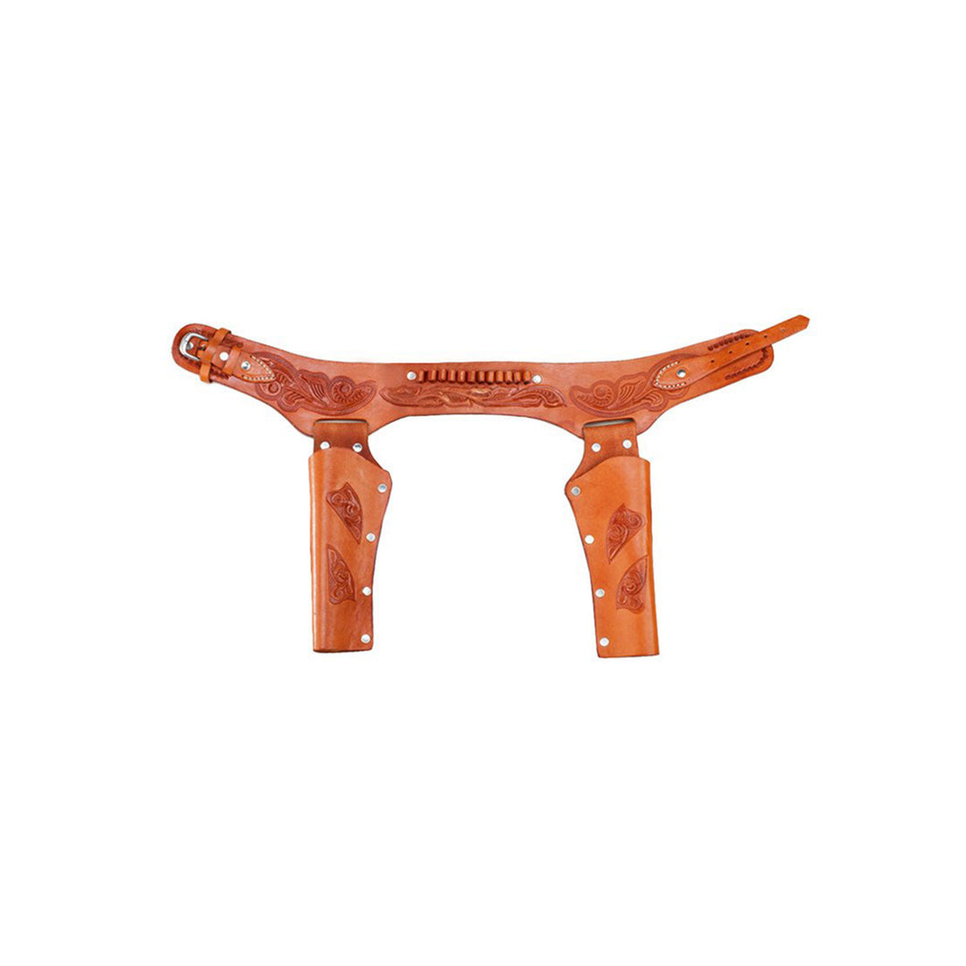 Natural Tooled Leather Double Holster Belt - Kids