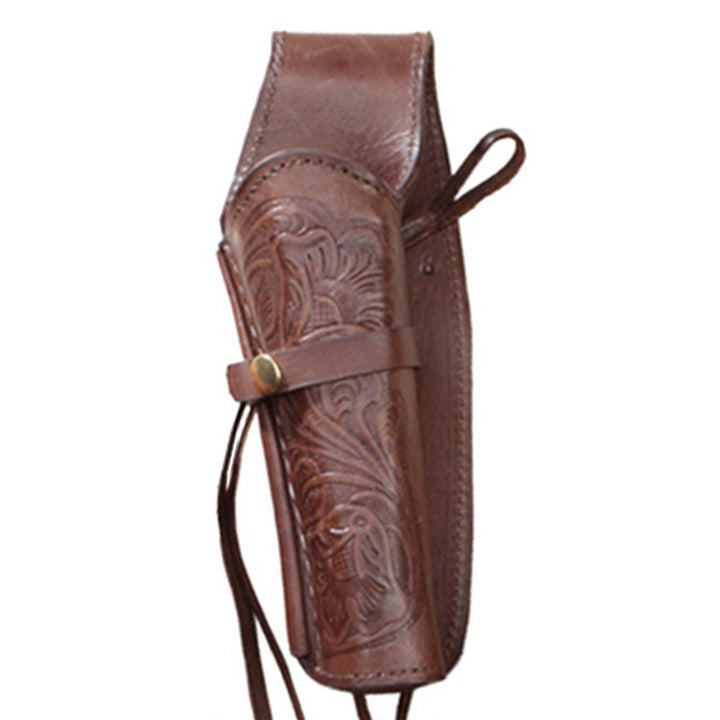 Chocolate .38 Caliber Tooled Leather Holster - Left Handed