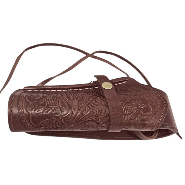Chocolate .38 Caliber Tooled Leather Holster - Left Handed