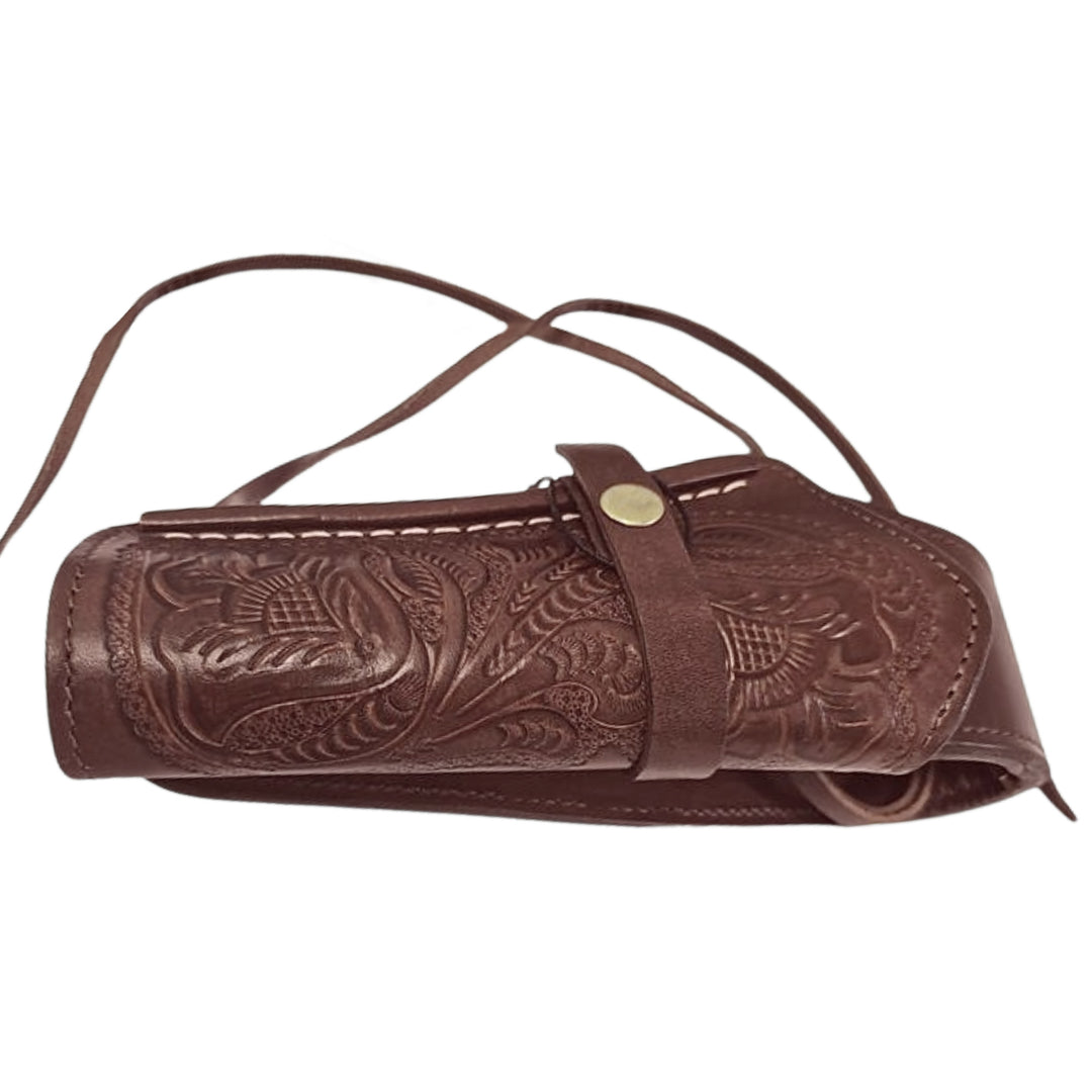 Chocolate .45 Caliber Tooled Leather Holster - Right Handed