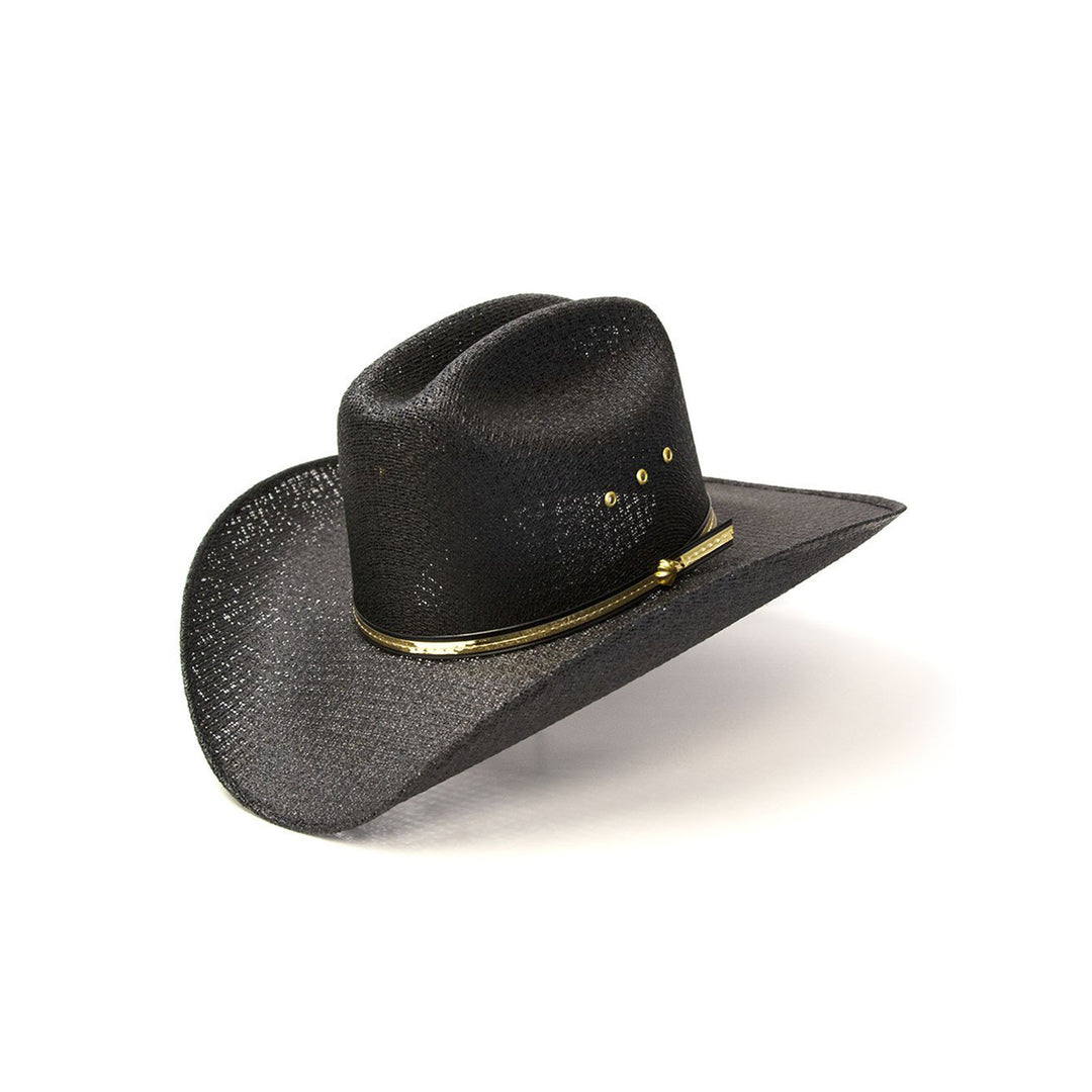 Black Straw Western Cattleman Hat with Gold Hat Band