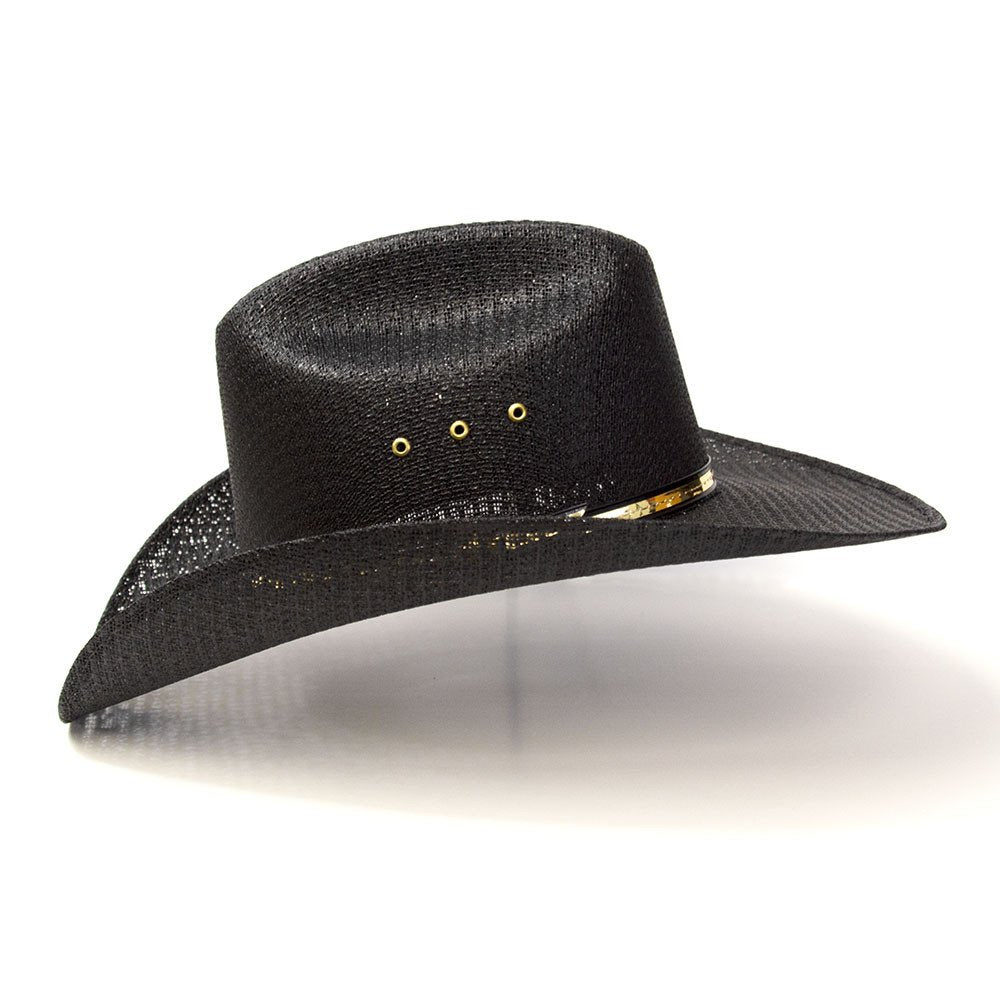 Black Straw Western Cattleman Hat with Gold Hat Band