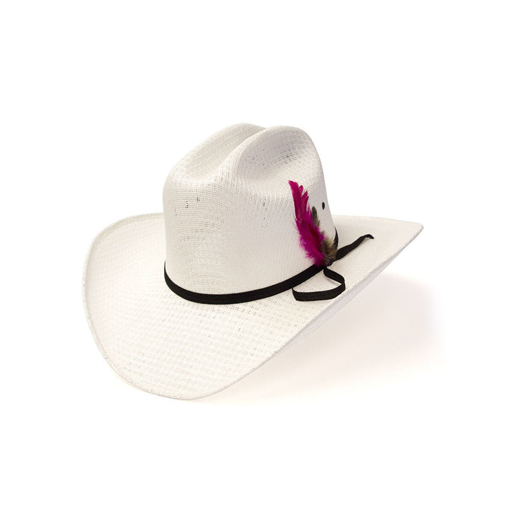 White Straw Western Cattleman Hat with Feather