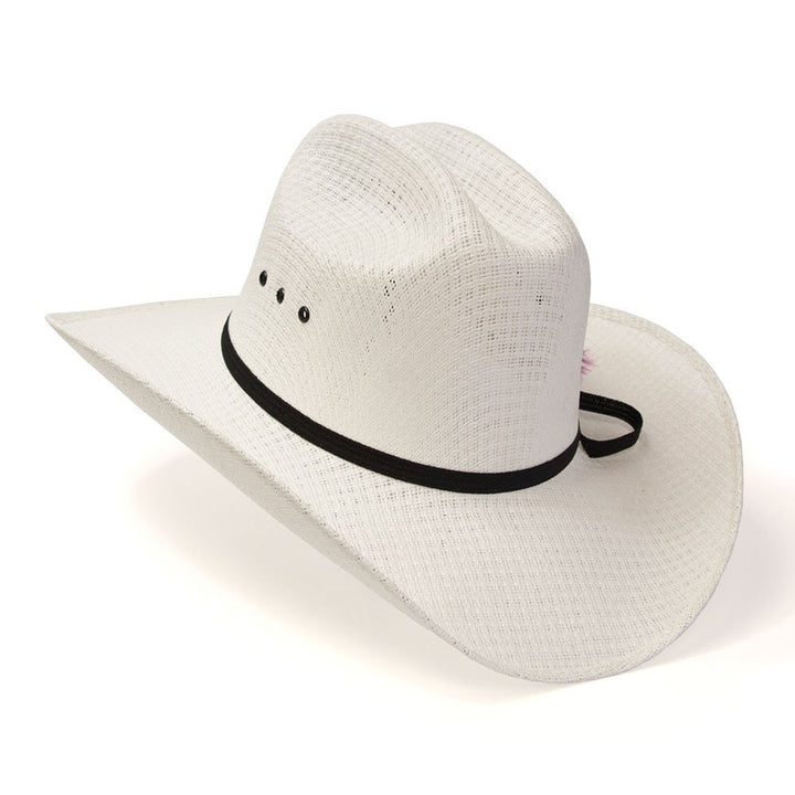 White Straw Western Cattleman Hat with Feather