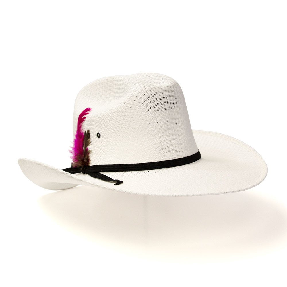 White Straw Western Cattleman Hat with Feather