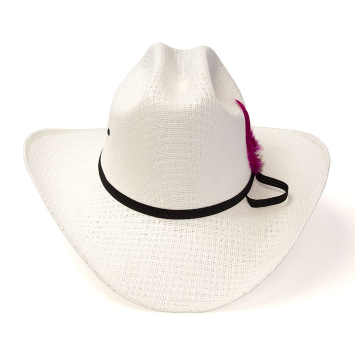 White Straw Western Cattleman Hat with Feather