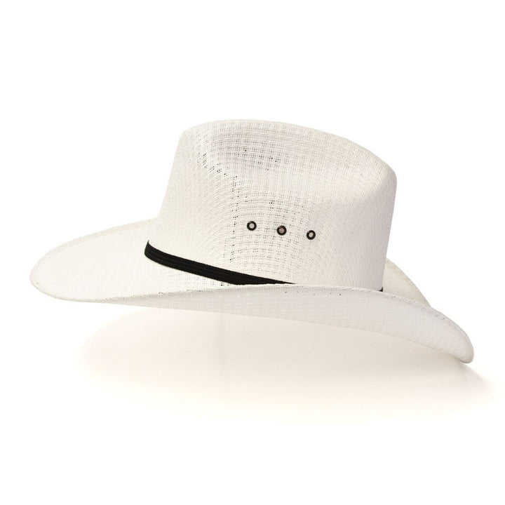 White Straw Western Cattleman Hat with Feather