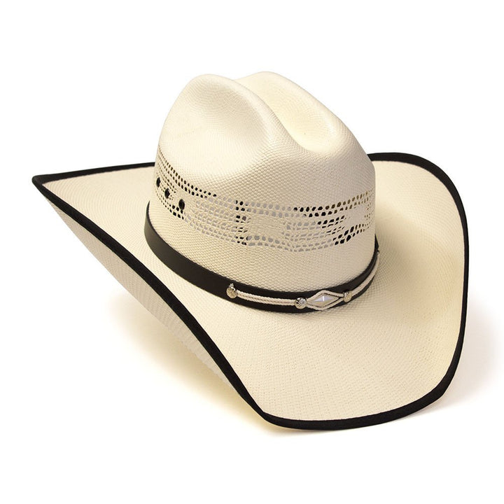 Natural Straw Western Bangora Hat with Black Trim &amp; Leather Hat Band