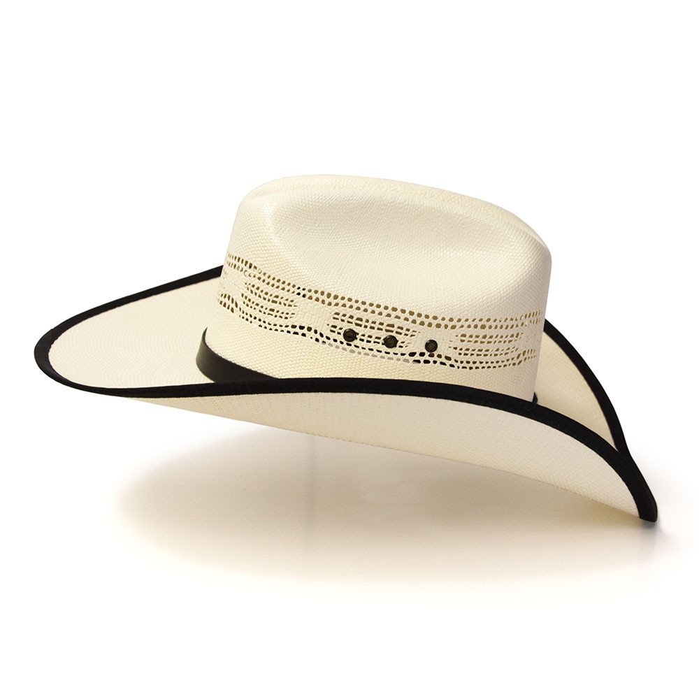 Natural Straw Western Bangora Hat with Black Trim &amp; Leather Hat Band