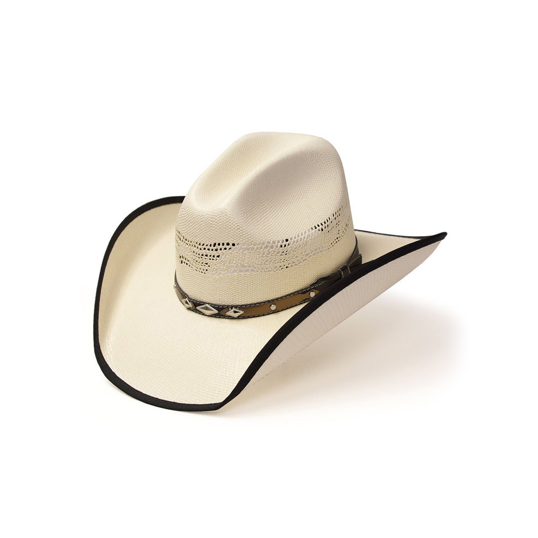 Natural Straw Western Cattleman Hat with Black Trim &amp; Diamond Concho Hat Band