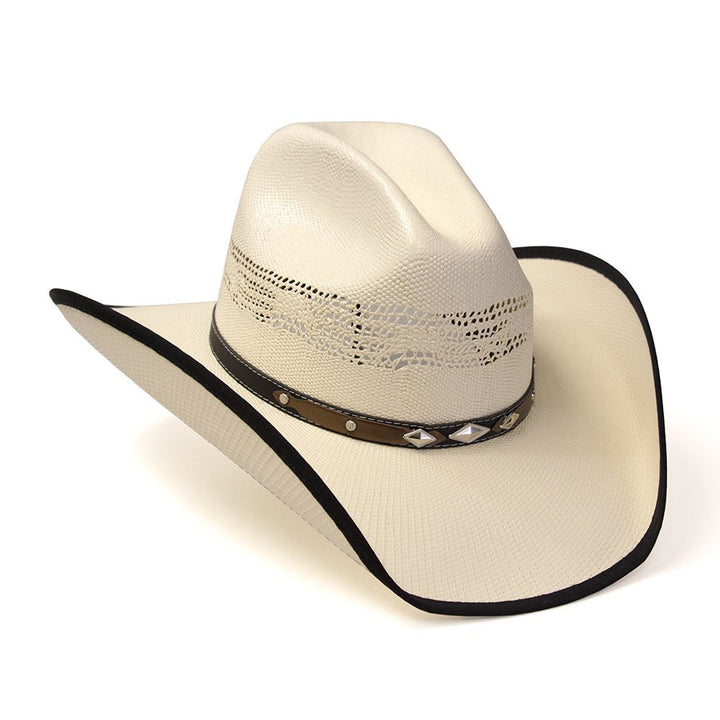 Natural Straw Western Cattleman Hat with Black Trim &amp; Diamond Concho Hat Band