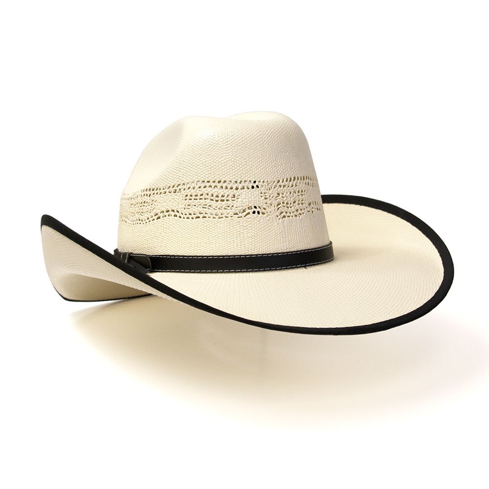 Natural Straw Western Cattleman Hat with Black Trim &amp; Diamond Concho Hat Band