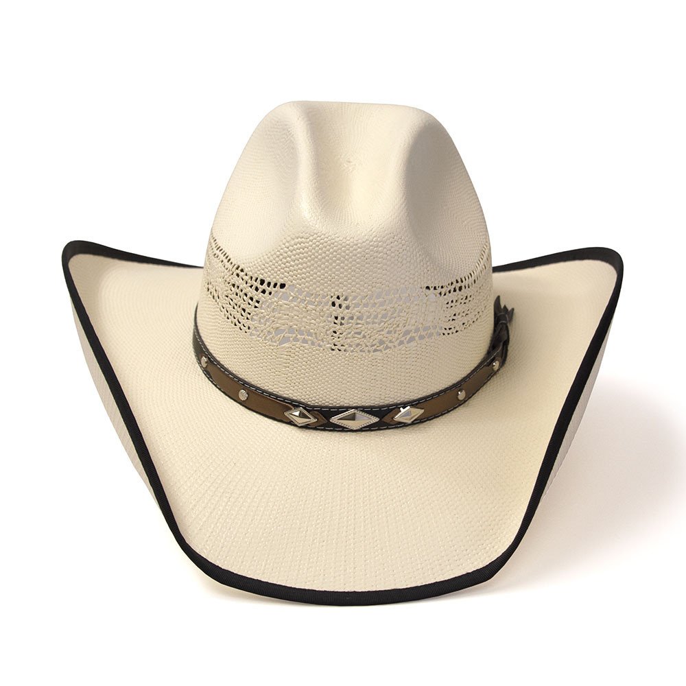 Natural Straw Western Cattleman Hat with Black Trim &amp; Diamond Concho Hat Band