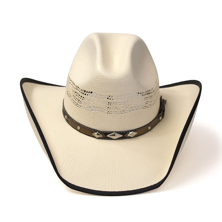 Natural Straw Western Cattleman Hat with Black Trim &amp; Diamond Concho Hat Band