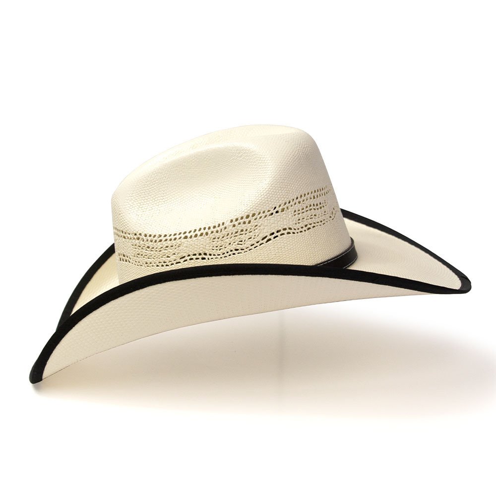 Natural Straw Western Cattleman Hat with Black Trim &amp; Diamond Concho Hat Band