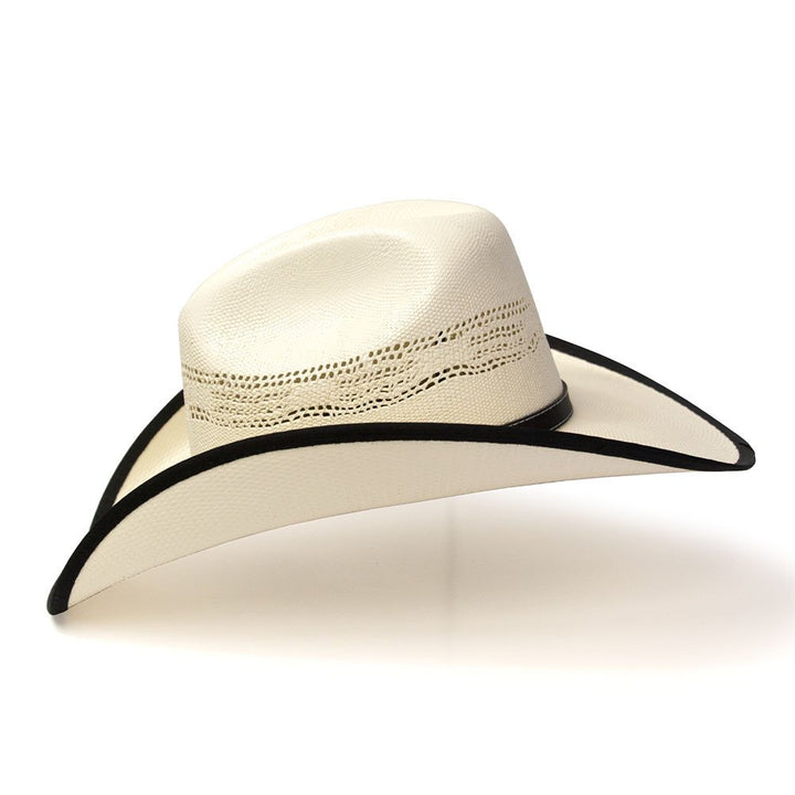 Natural Straw Western Cattleman Hat with Black Trim &amp; Diamond Concho Hat Band