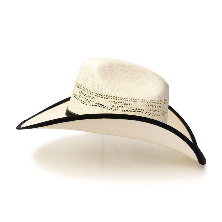 Natural Straw Western Cattleman Hat with Black Trim &amp; Diamond Concho Hat Band