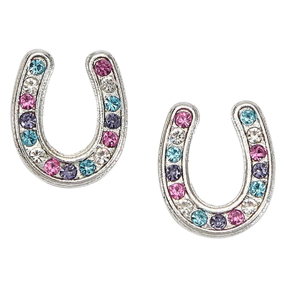 Multi-Color Rhinestone Horseshoe Earrings in Cowboy Hat Gift Box