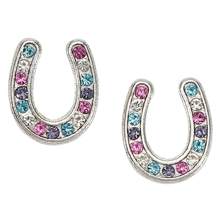 Multi-Color Rhinestone Horseshoe Earrings in Cowboy Hat Gift Box