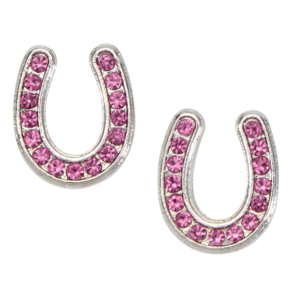 Pink Rhinestone Horseshoe Earrings in Cowboy Hat Gift Box