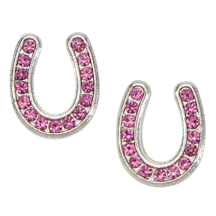 Pink Rhinestone Horseshoe Earrings in Cowboy Hat Gift Box