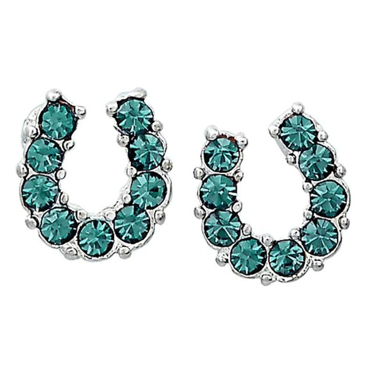 Aqua Rhinestone Horseshoe Earrings in Pony Head Gift Box