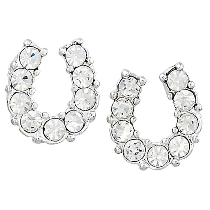 Clear Rhinestone Horseshoe Earrings in Pony Head Gift Box