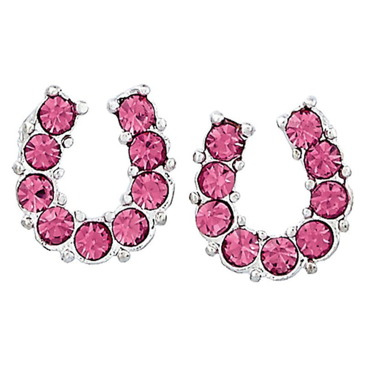 Pink Rhinestone Horseshoe Earrings in Pony Head Gift Box