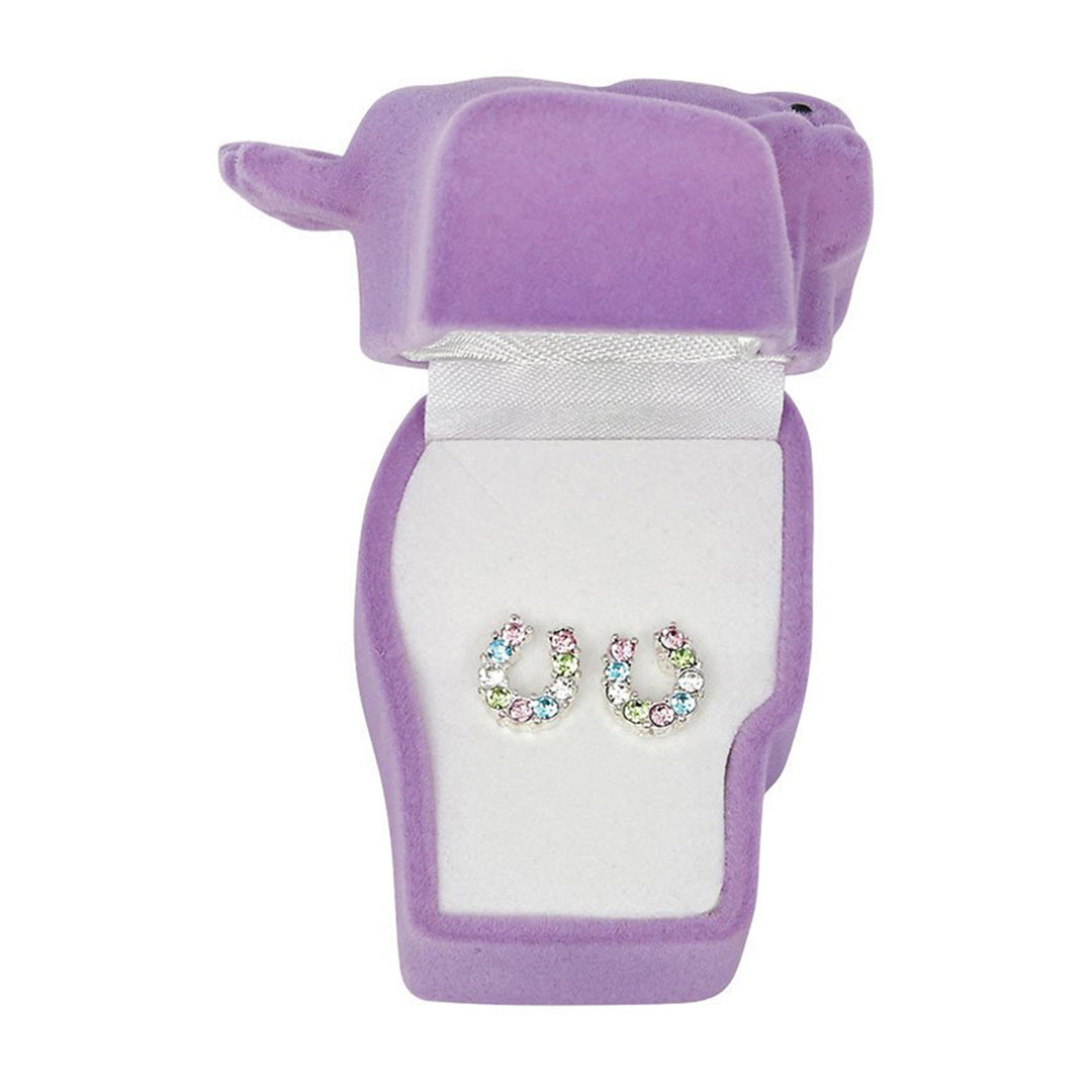 Multi-Color Rhinestone Horseshoe Earrings in Pony Head Gift Box