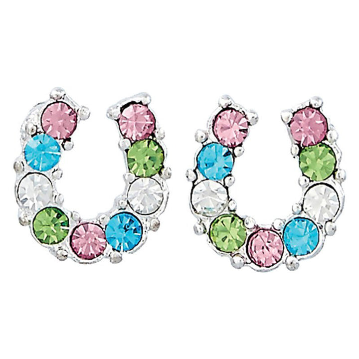 Multi-Color Rhinestone Horseshoe Earrings in Pony Head Gift Box