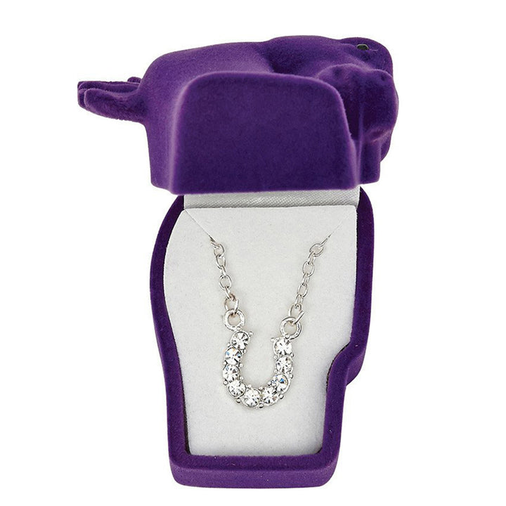 Clear Rhinestone Horseshoe Necklace in Pony Head Gift Box