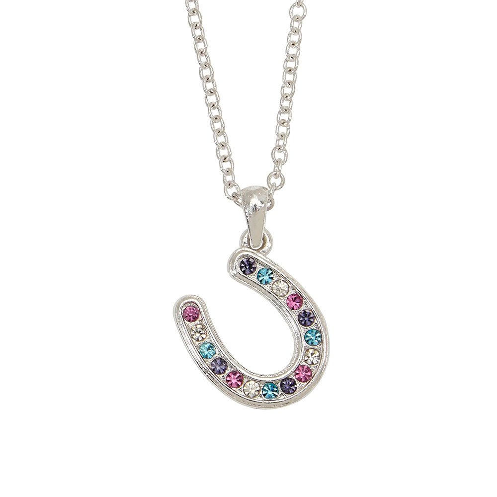 Multi-Color Rhinestone Horseshoe Necklace in Cowboy Hat Gift Box