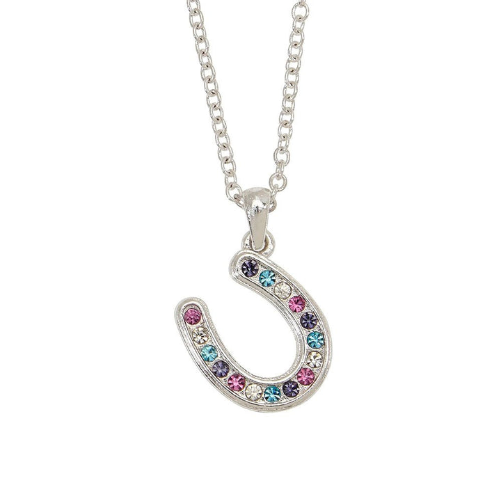 Multi-Color Rhinestone Horseshoe Necklace in Cowboy Hat Gift Box