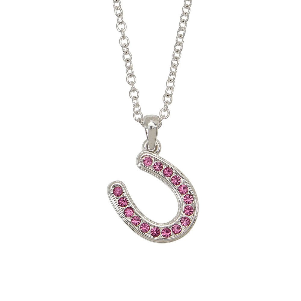 Pink Rhinestone Horseshoe Necklace in Cowboy Hat Gift Box
