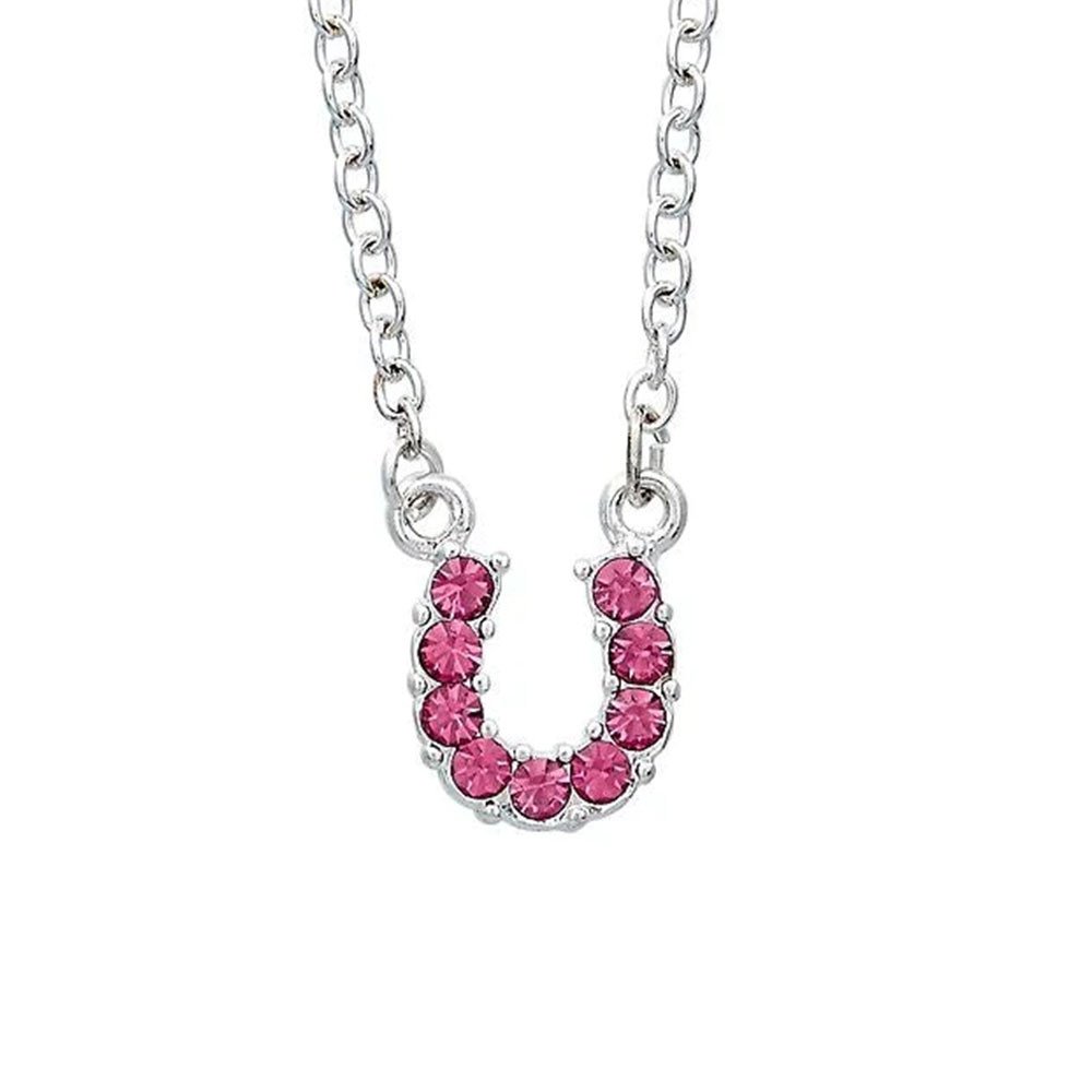 Pink Rhinestone Horseshoe Necklace in Pony Head Gift Box