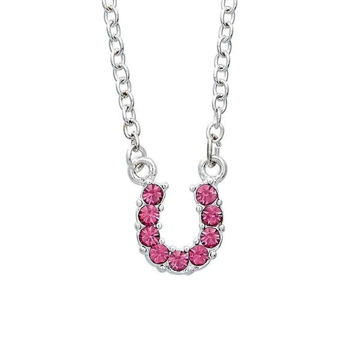 Pink Rhinestone Horseshoe Necklace in Pony Head Gift Box
