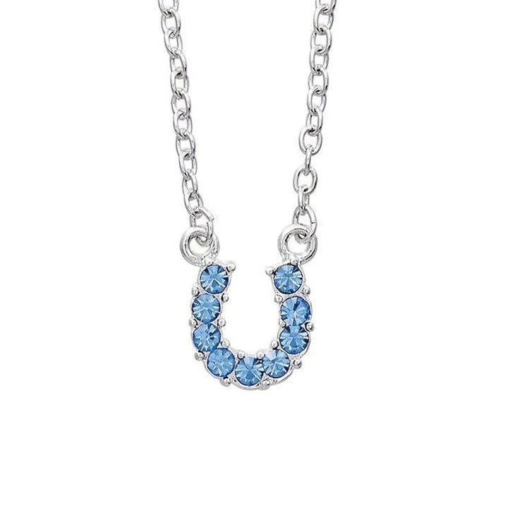 Blue Rhinestone Horseshoe Necklace in Pony Head Gift Box