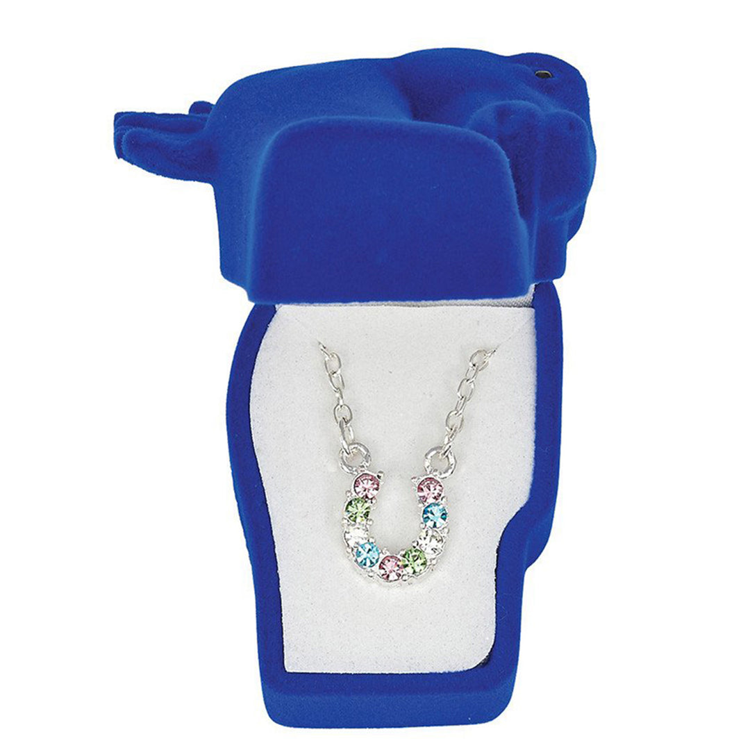 Multi-Color Rhinestone Horseshoe Necklace in Pony Head Gift Box