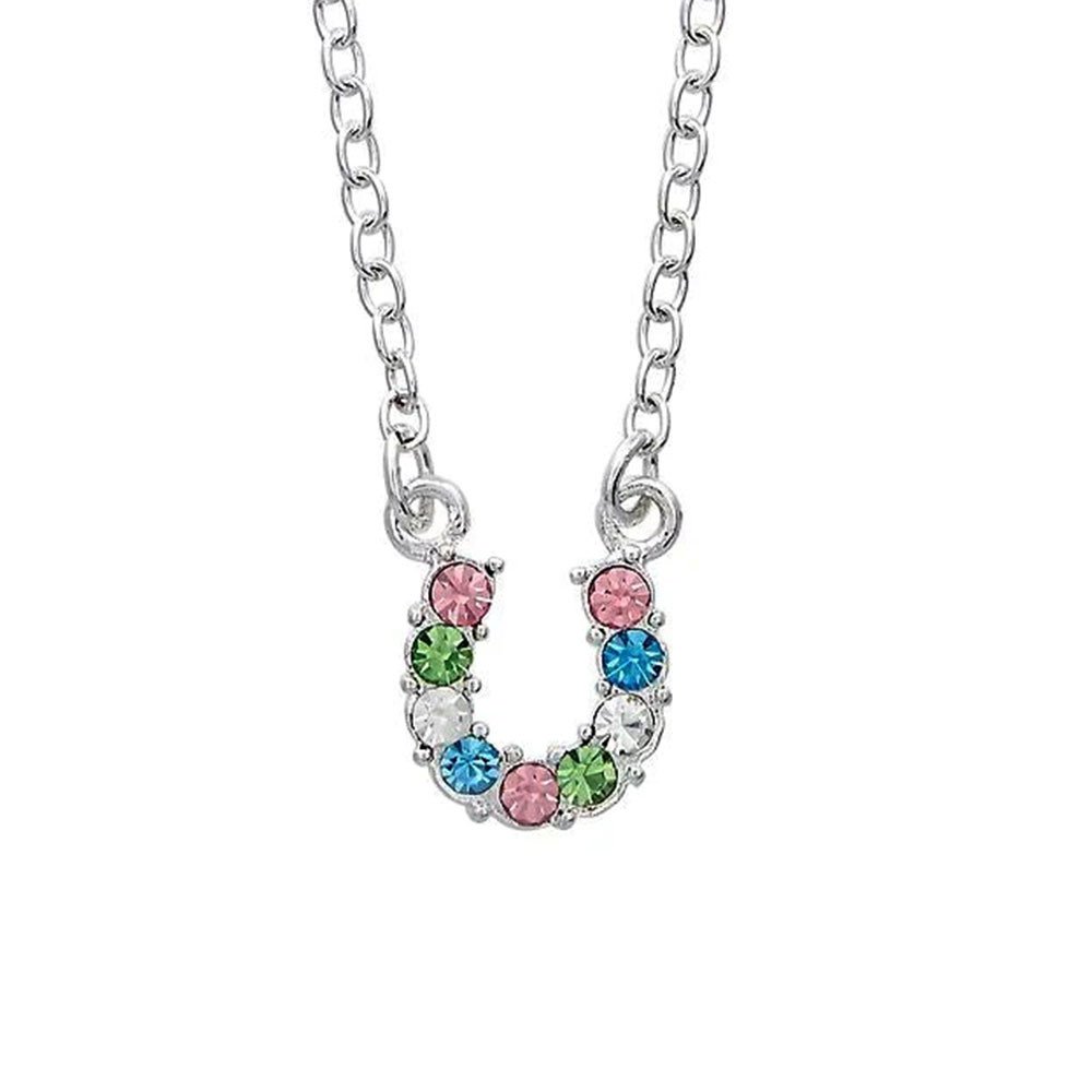 Multi-Color Rhinestone Horseshoe Necklace in Pony Head Gift Box