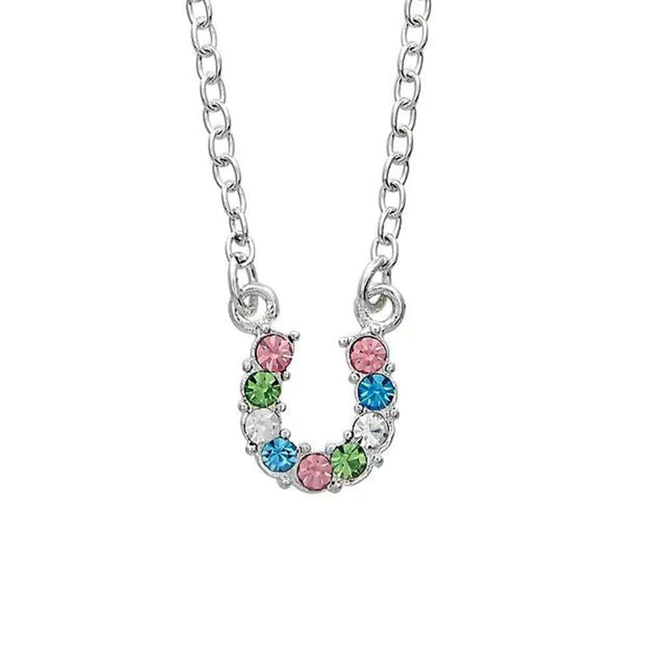 Multi-Color Rhinestone Horseshoe Necklace in Pony Head Gift Box