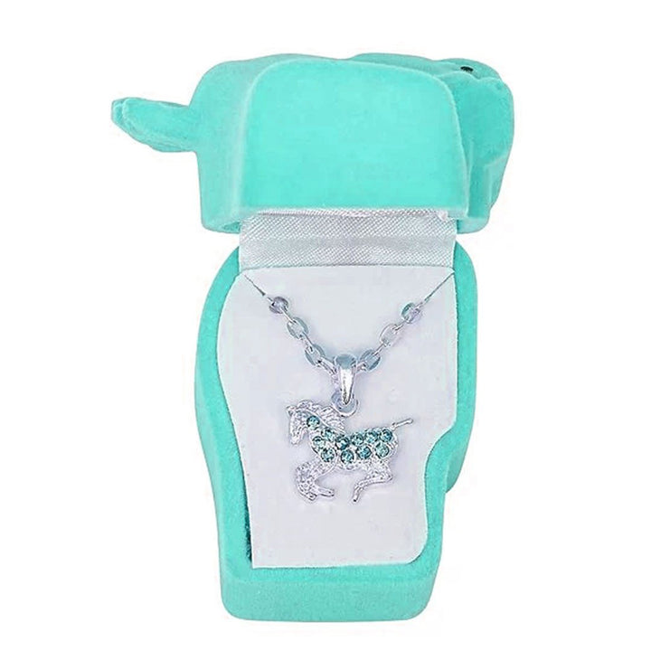 Aqua Rhinestone Pony Necklace in Pony Head Gift Box
