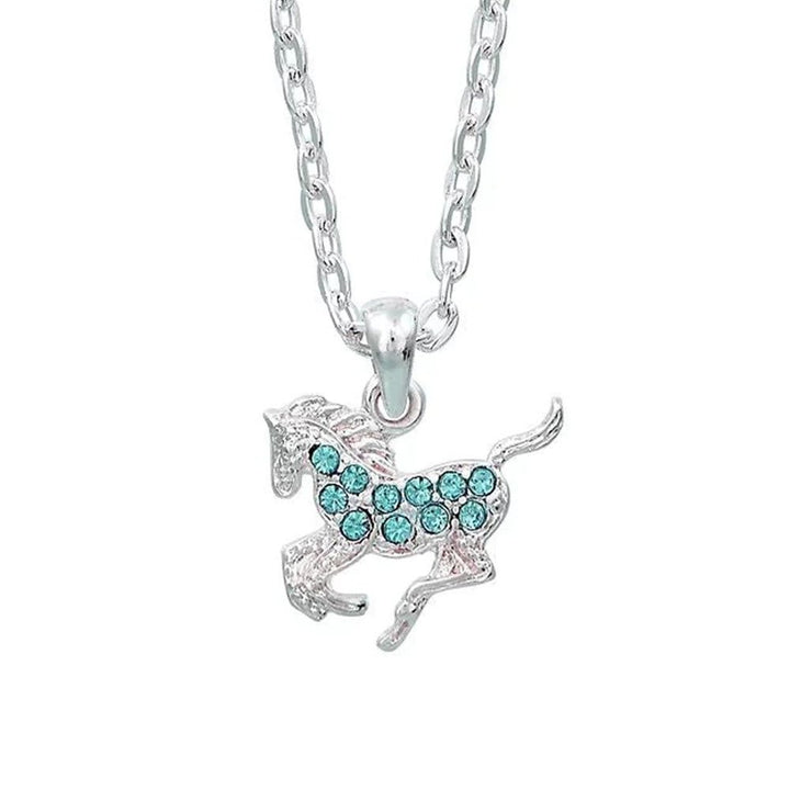 Aqua Rhinestone Pony Necklace in Pony Head Gift Box