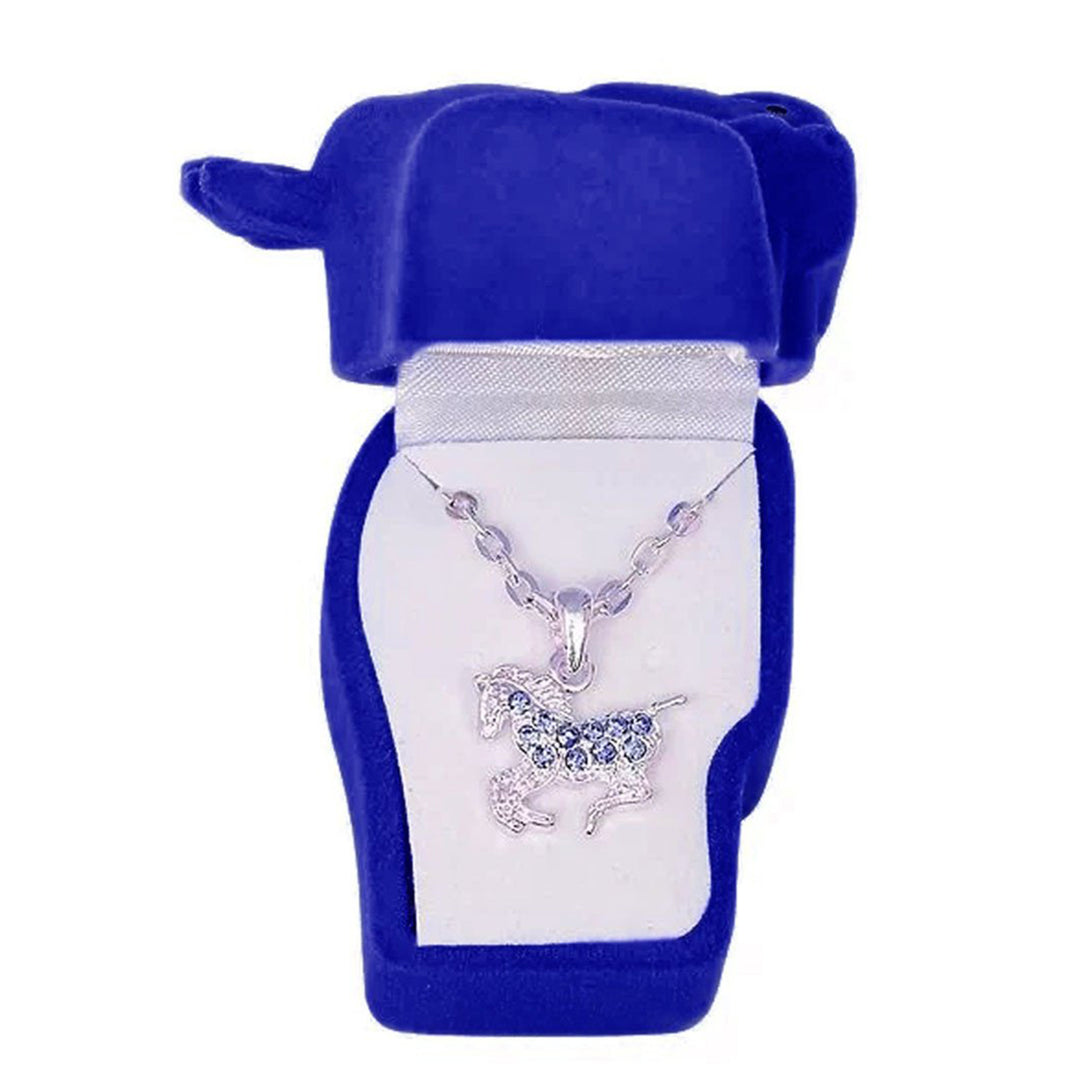 Blue Rhinestone Pony Necklace in Pony Head Gift Box