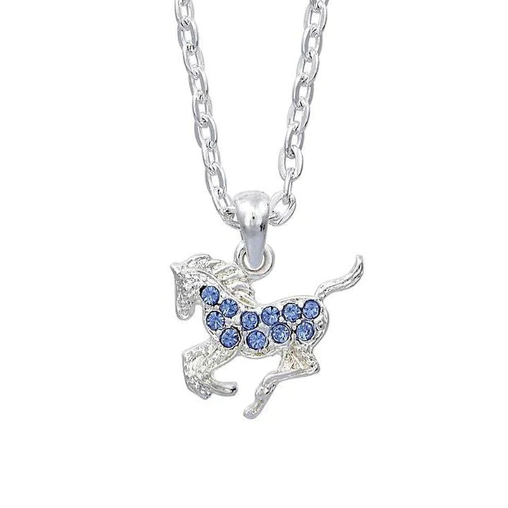 Blue Rhinestone Pony Necklace in Pony Head Gift Box