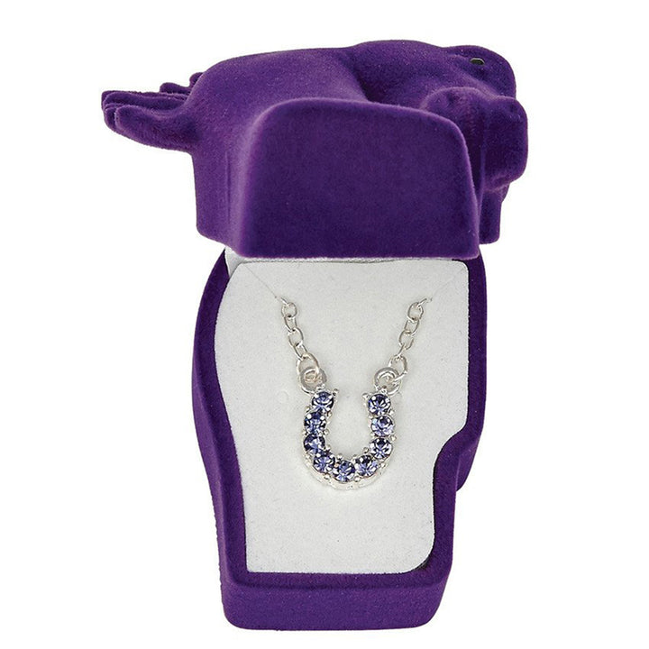 Purple Rhinestone Horseshoe Necklace in Pony Head Gift Box