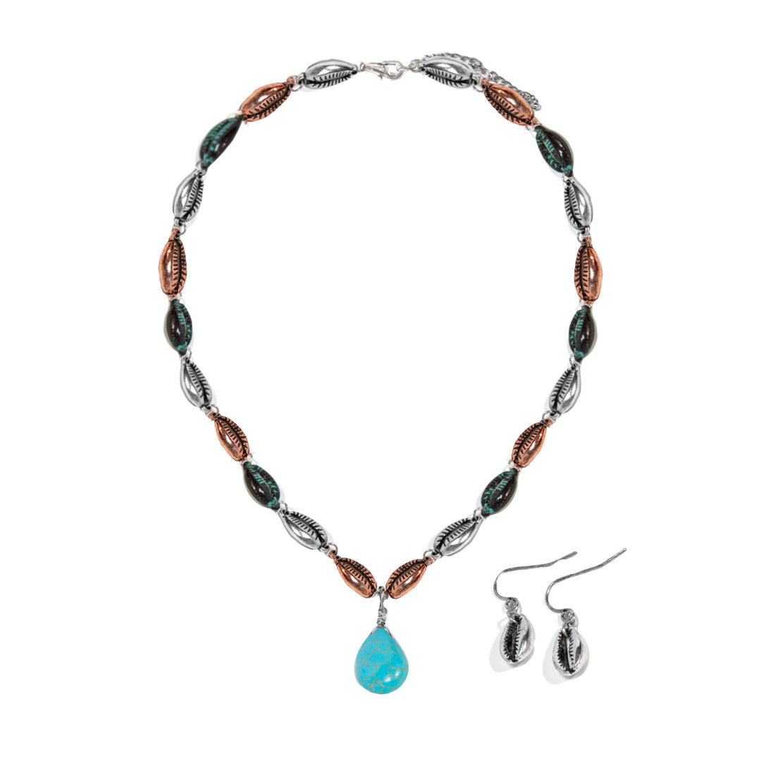 Tri-Color Western Necklace with Turquoise Teardrop Pendant