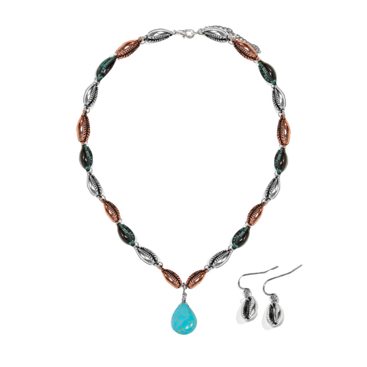 Tri-Color Western Necklace with Turquoise Teardrop Pendant